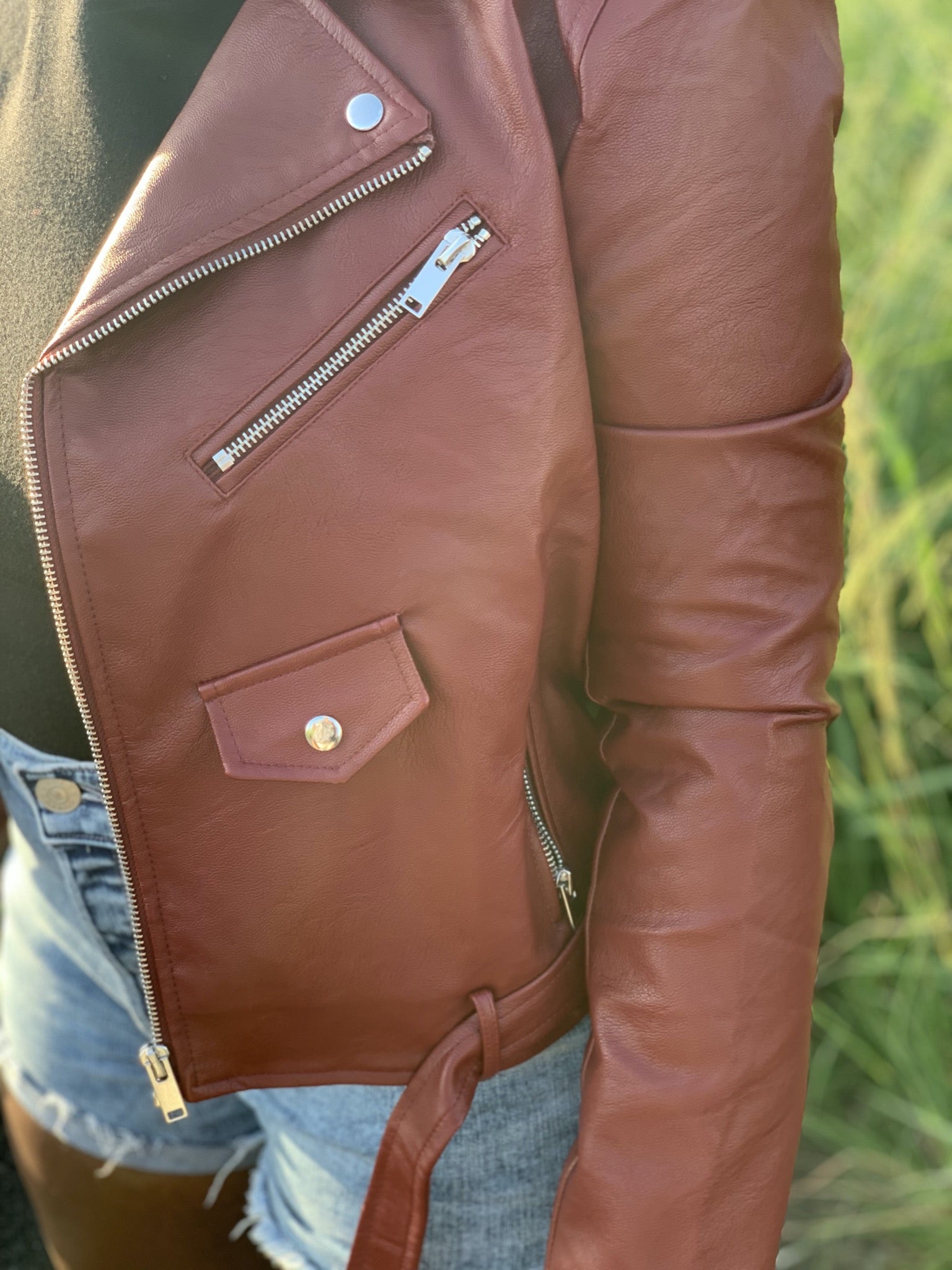 Red Faux-Leather Moto Jacket