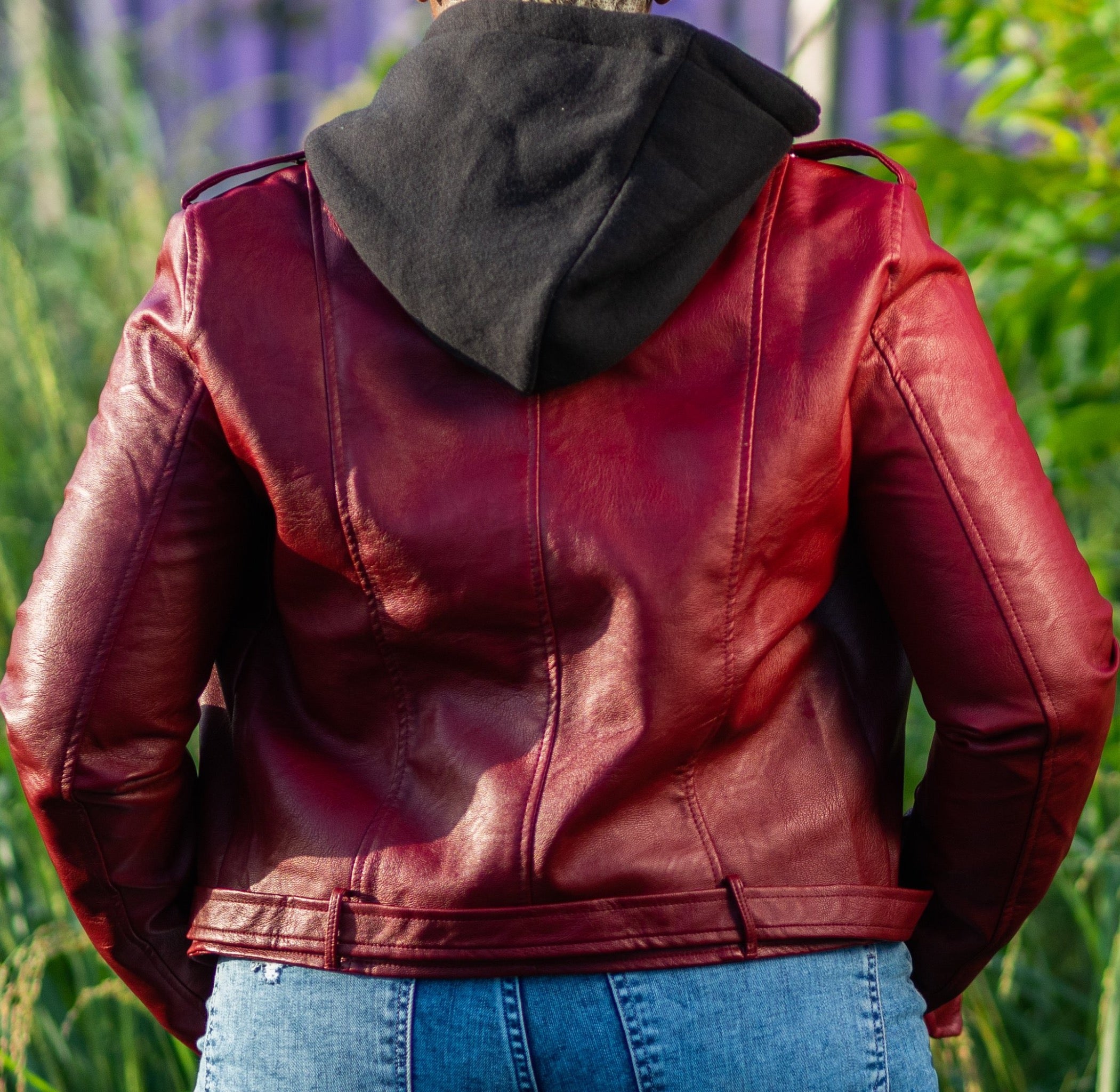 Red Faux-Leather Moto Jacket