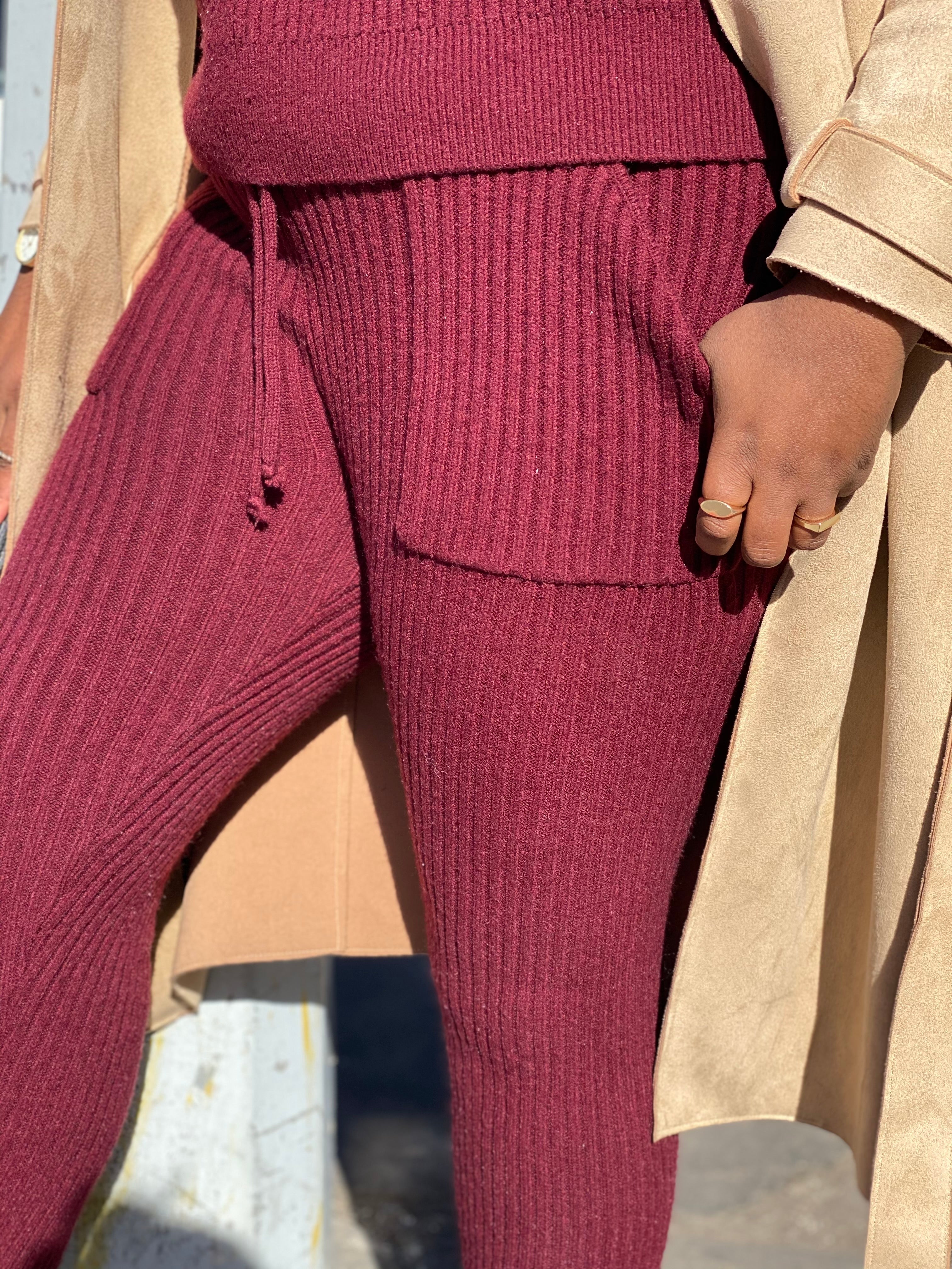 Burgundy Ribbed-Knit Two Piece Plus Matching Set